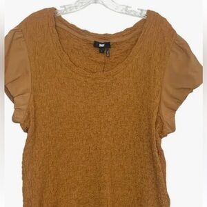 DKNY Women's (XLg) Casual Textured Material Cap Sleeve Mustard Lightweight Top